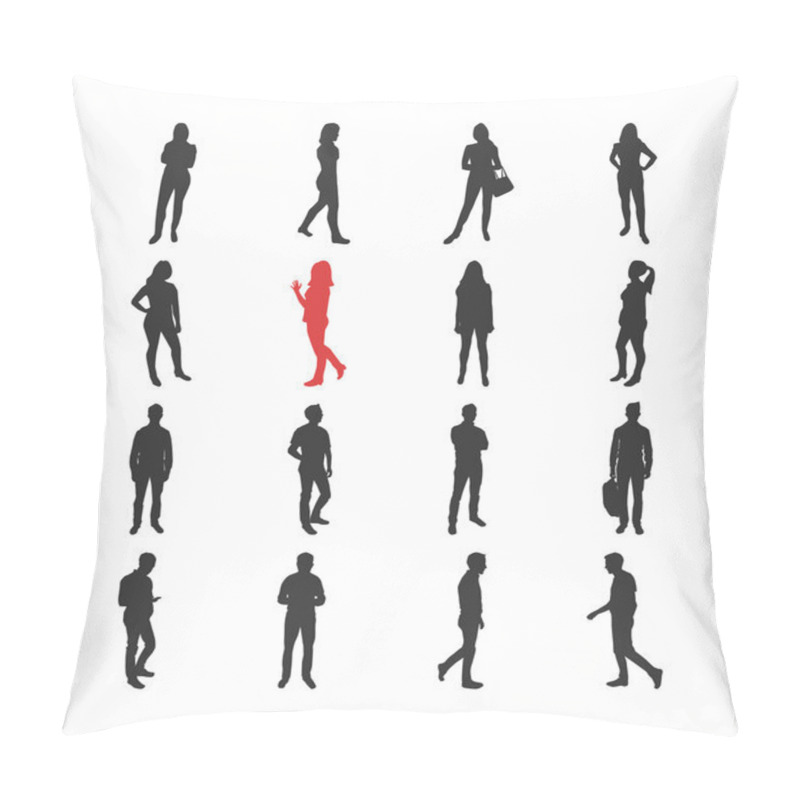 Personality  People, Male, Female Silhouelles In Different Casual Common Poses Pillow Covers