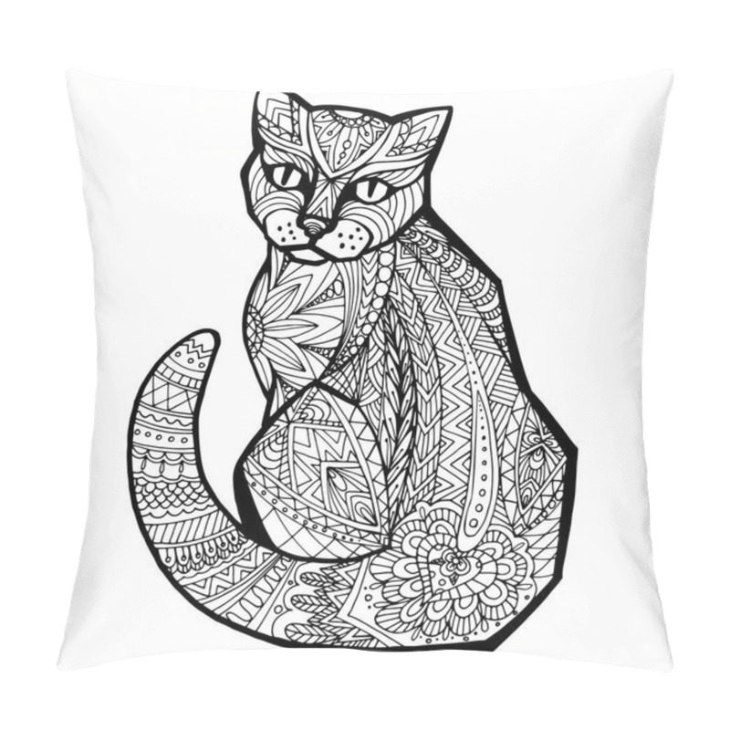 Personality  Hand Drawn Vector Doodle Cat. Design Zentangle. Sketch For Adult Antistress Coloring Page, Tattoo, Poster, Print, T-shirt, Invitation, Cards, Banners, Flyers, Calendars Pillow Covers