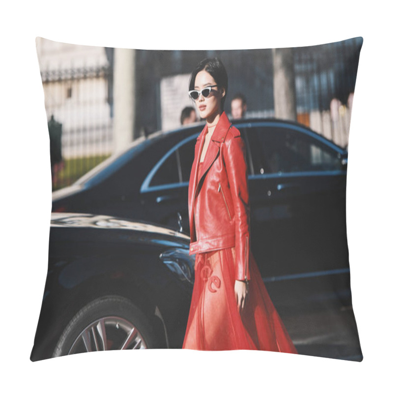 Personality  Paris, France - February 28, 2019: Street Style Outfit -  Before A Fashion Show During Paris Fashion Week - PFWFW19 Pillow Covers