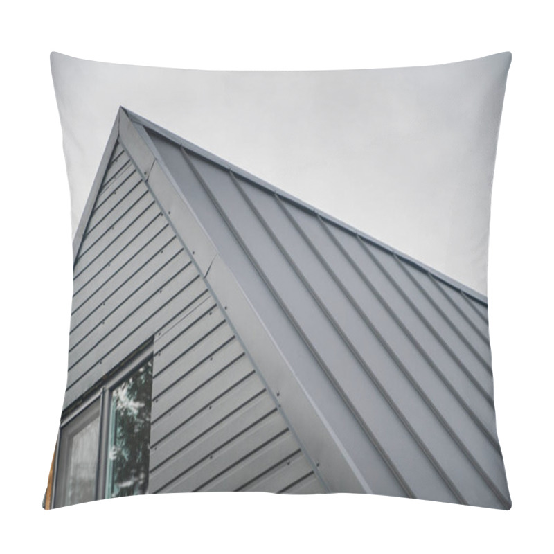 Personality  Modern Gray Metal Roof Of A House With Minimalist Design. Pillow Covers