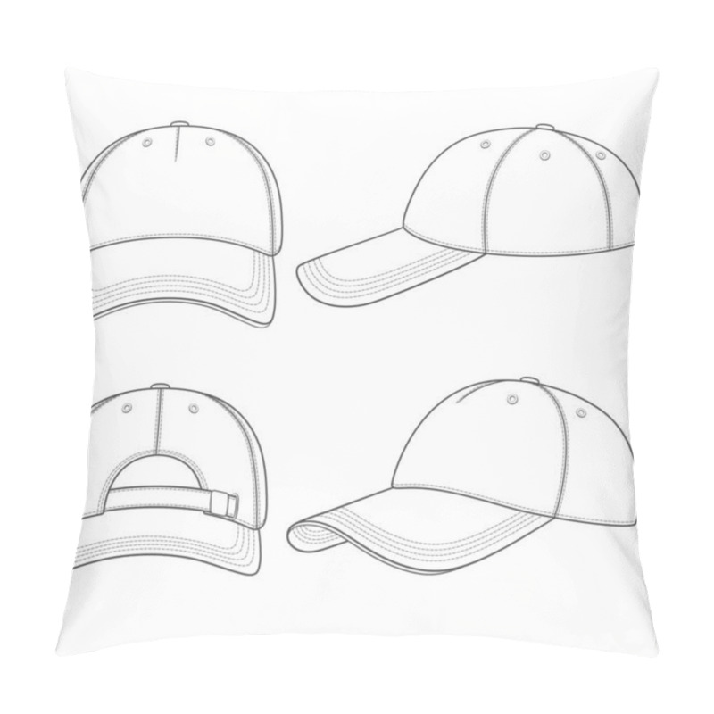 Personality  Set Of Black And White Illustrations With A Baseball Cap. Isolated Vector Objects On White Background. Pillow Covers