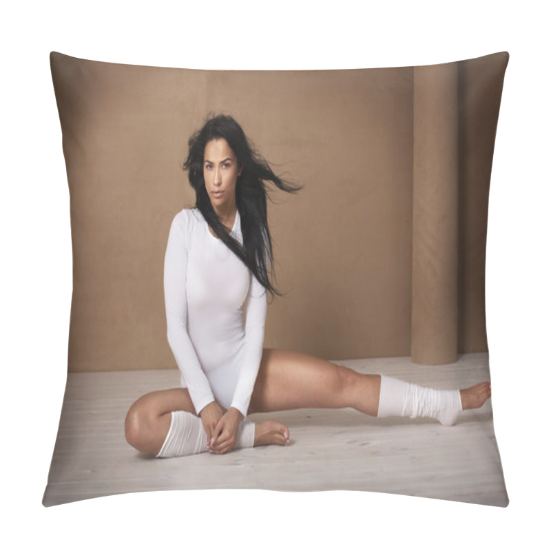 Personality  Sexy Brunette Girl Posing In Studio. Pillow Covers