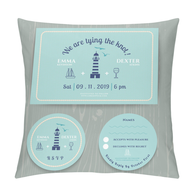 Personality  Nautical Light House Wedding Invitation And RSVP Card Template Set Pillow Covers