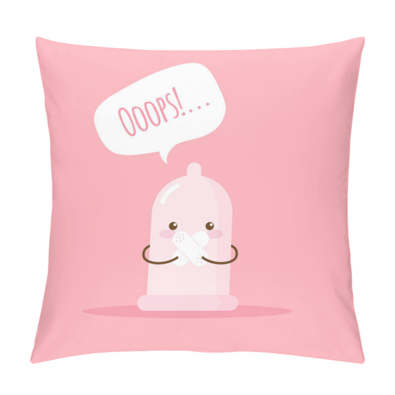 Personality  Vector Emoji Condom With Poster About Safe Love. Cartoon Sticker. Pillow Covers