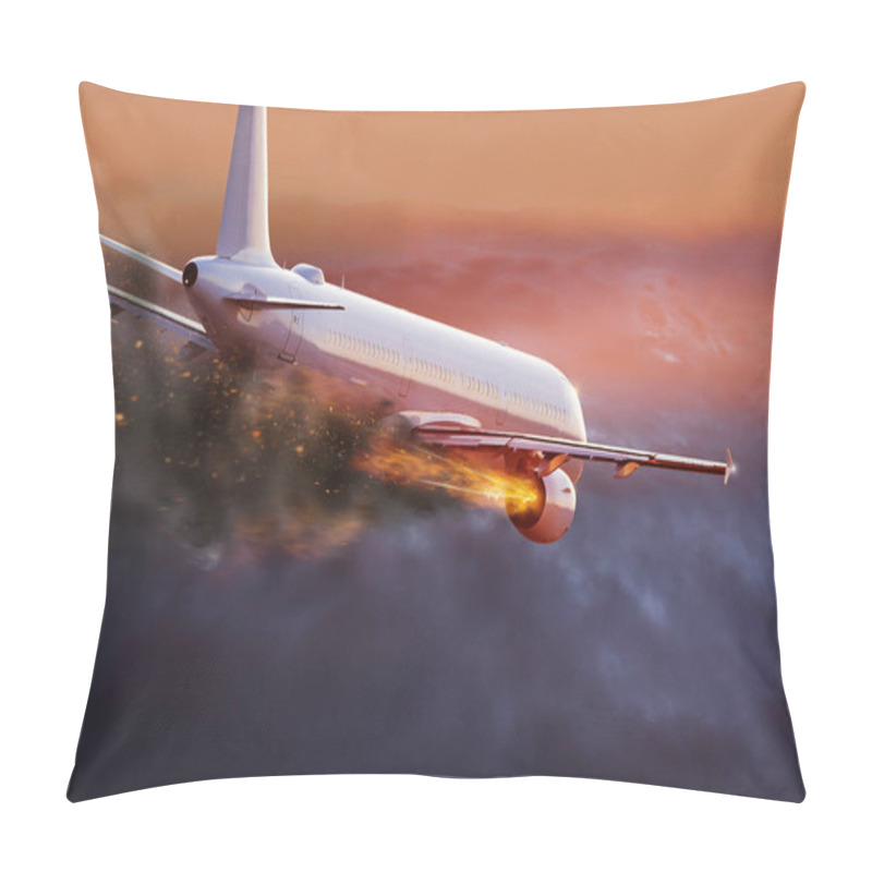 Personality  Airplane With Engine On Fire, Concept Of Aerial Disaster. Pillow Covers