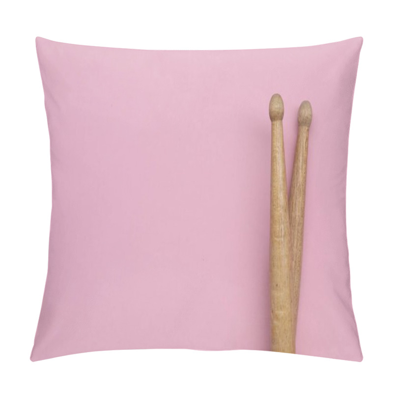 Personality  Two Wooden Drum Sticks On Pink Background, Top View. Space For Text Pillow Covers