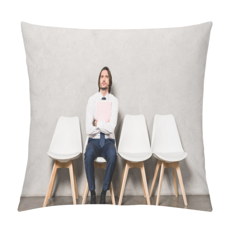 Personality  Handsome Man Sitting On Chair With Crossed Arms And Holding Folder  Pillow Covers