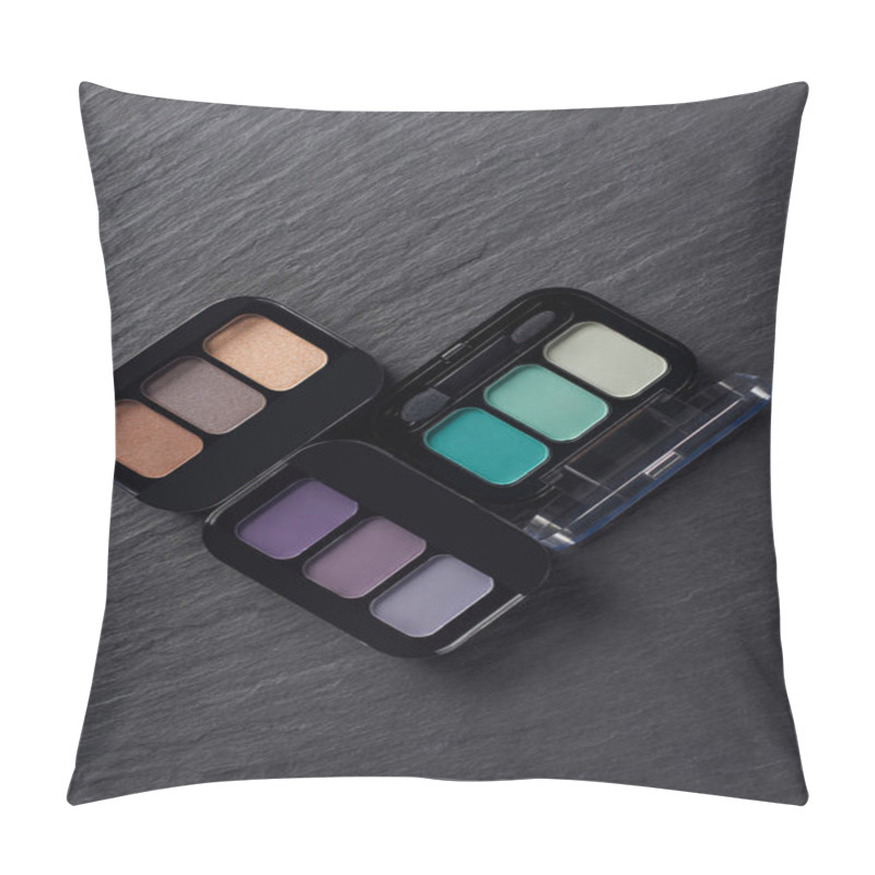 Personality  Set Of Three Eye Shadow Palettes On Dark Slate Background Pillow Covers