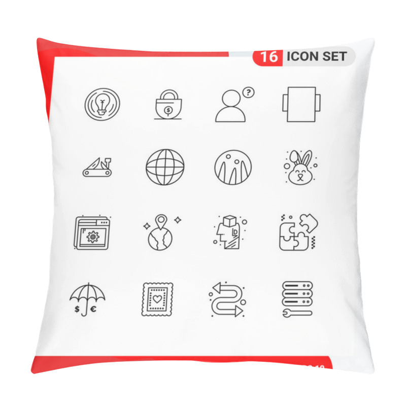 Personality  16 Thematic Vector Outlines And Editable Symbols Of Swiss, Multitool, Lock, Knife, Rotate Editable Vector Design Elements Pillow Covers