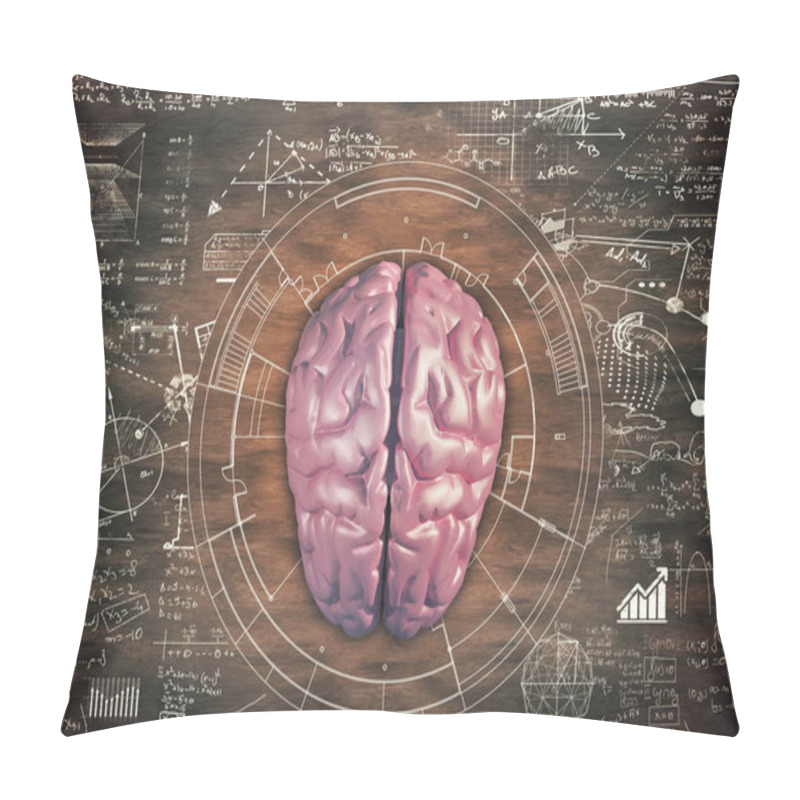 Personality  Brain Against A Wooden Table Full Of Math Formulas Pillow Covers