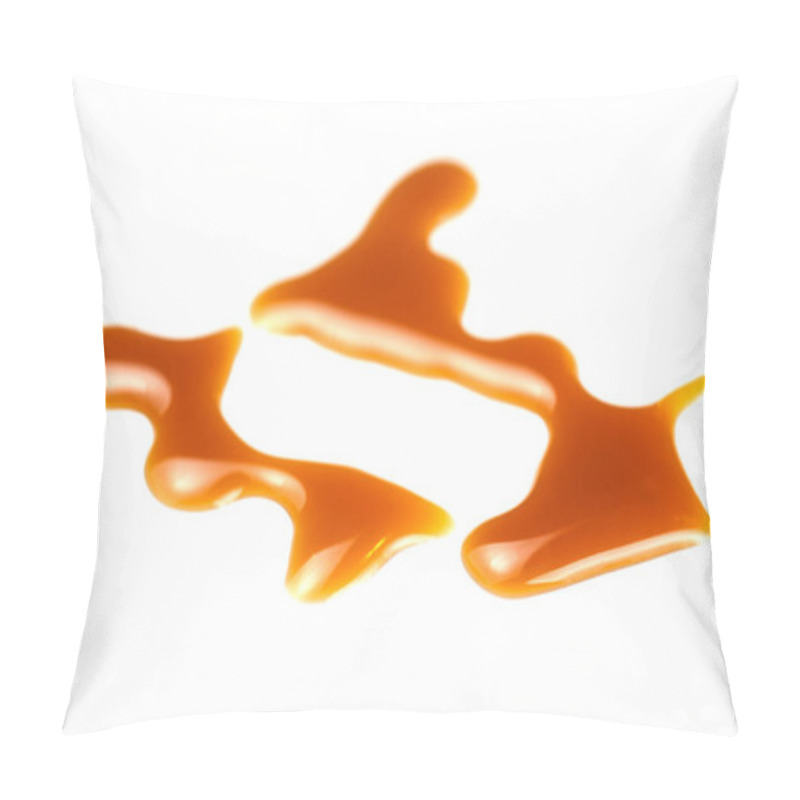 Personality  Caramel Splashes Isolated On White Background. Spilled Caramel Sauce, Toffee Toppings Pillow Covers