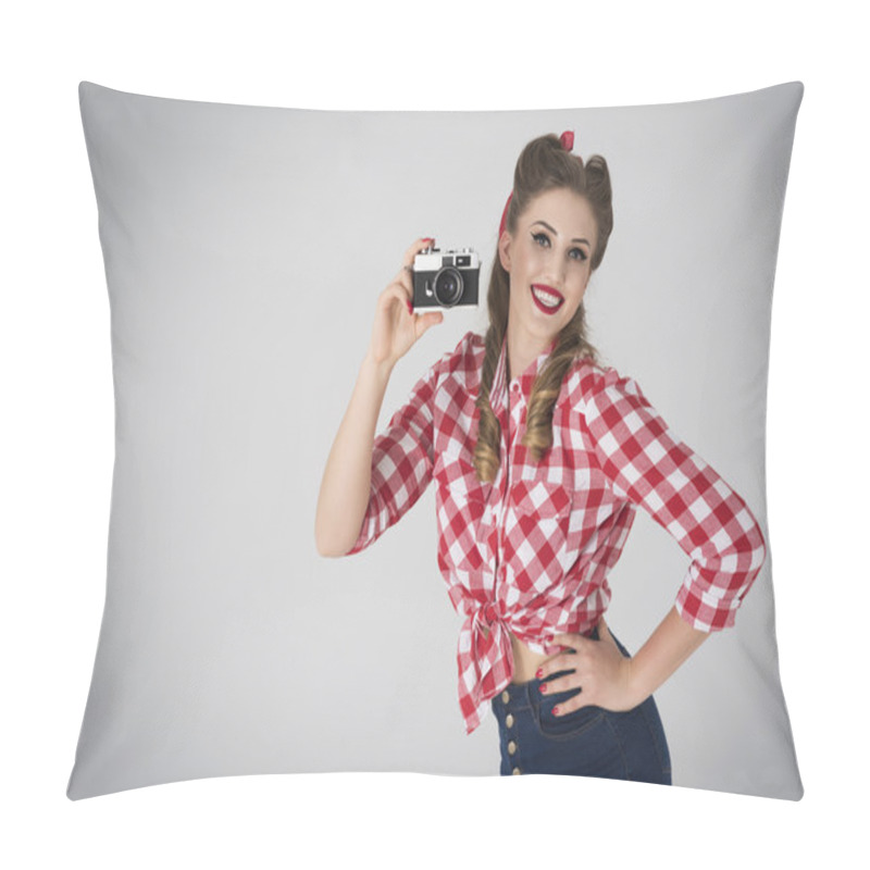 Personality  Pin Up Girl With Retro Camera Pillow Covers