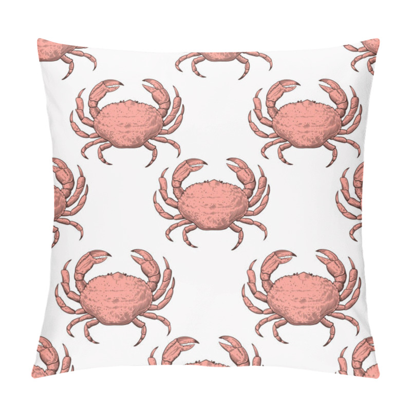 Personality  Vintage Seamless Pattern With Hand Drawn Crabs In Sketch Engraving Style. Sea Food Print For Textile And Wrapping Paper. Pillow Covers