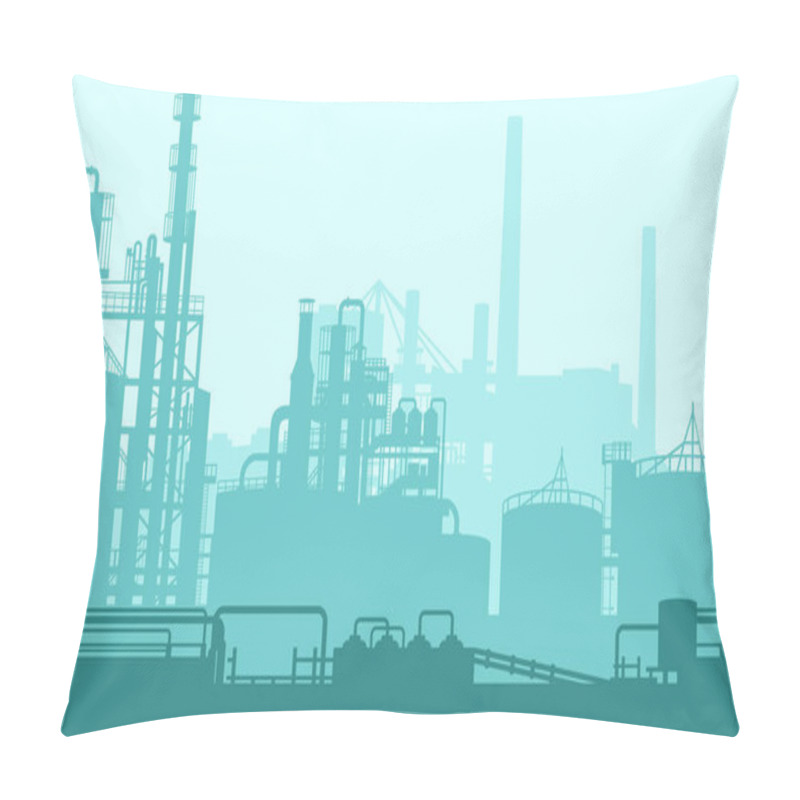 Personality  Vector Illustration Of A Chemical Processing Plant With Pipelines And Chimneys. Suitable For Design Background Elements From Energy Companies, Power Plants, And Production Plants. Oil And Gas Energy. Pillow Covers