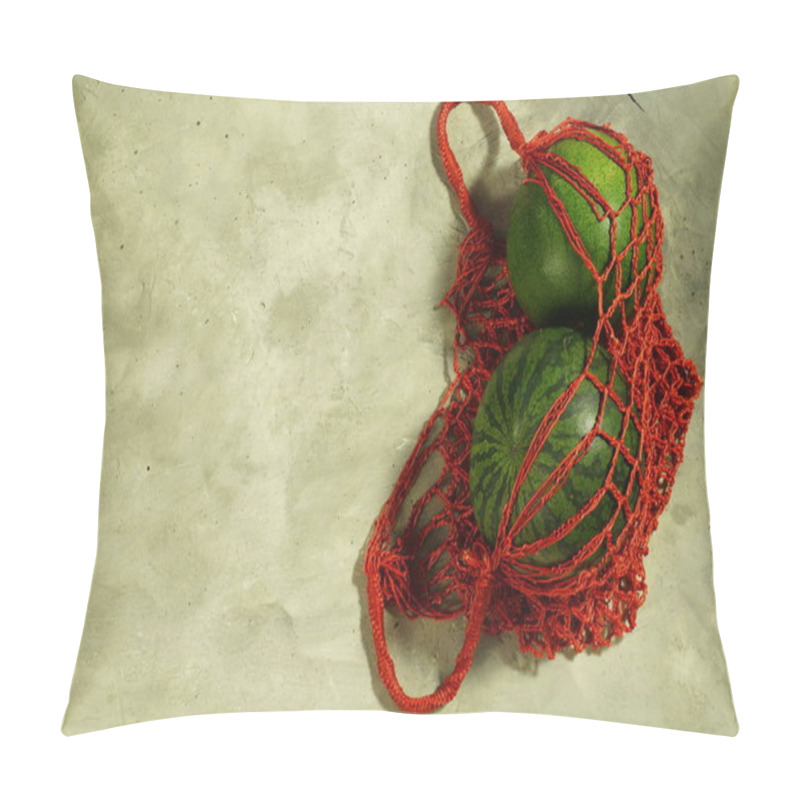 Personality  Wicker Bag String Bag With Two Striped Watermelons. Pillow Covers