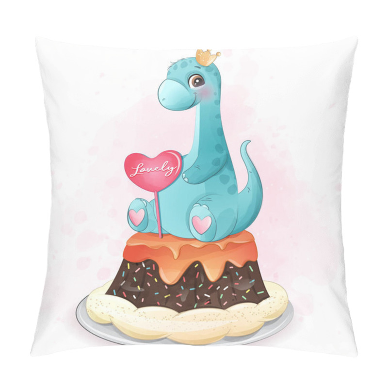 Personality  Cute Dinosaur Sitting In The Cake Illustration Pillow Covers