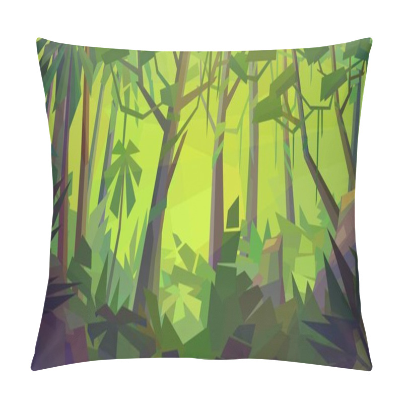 Personality  Low Poly Jungle Landscape, Fern, Tree, Palm, Dense Forest, Vine, Grass, Vector Illustration Pillow Covers