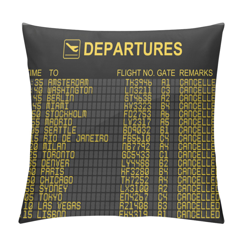 Personality  International Airport Departures Board With All Flights Cancelled Pillow Covers