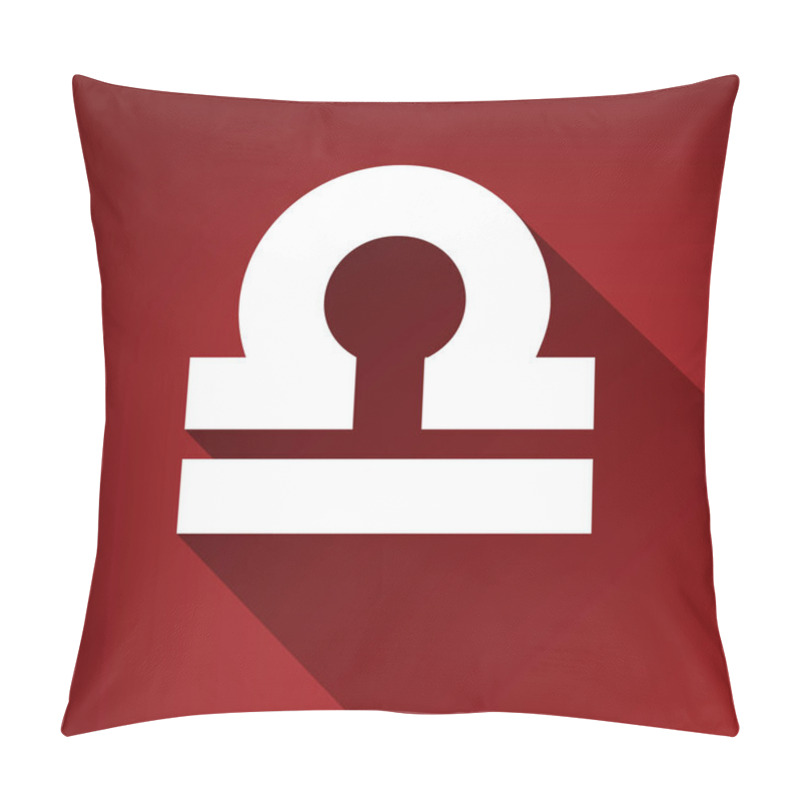 Personality  Libra Sign Illustration. Vector. White Icon With Limitless Shadow At Ruby Red Background. Pillow Covers