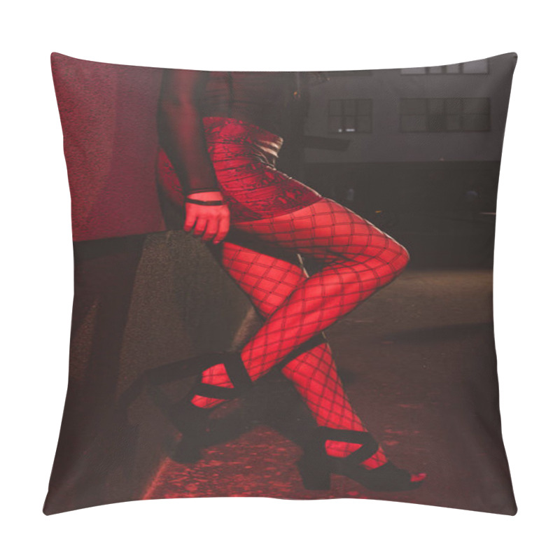 Personality  Cropped View Of Woman In Red Skirt Standing Near Wall  Pillow Covers