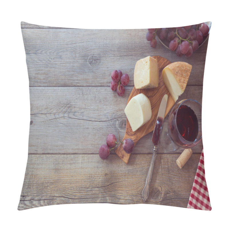 Personality  Wine, Cheese And Grapes On Wooden Table Pillow Covers