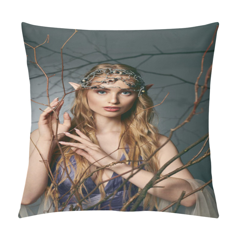 Personality  A Young Woman In A Blue Dress Wearing A Crown, Embodying The Essence Of A Fairy Princess In A Fantasy World. Pillow Covers