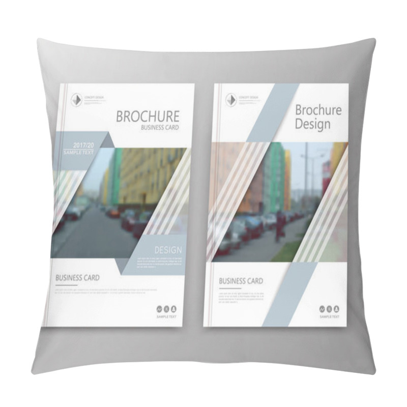 Personality  Abstract A4 Brochure Cover Design. Info Banner Text Frame. Urban City View Font. Title Sheet Model Set. Modern Vector Front Page. Brand Logo Texture. Grey, Green Tetragon Image Icon. Ad Flyer Fiber Pillow Covers