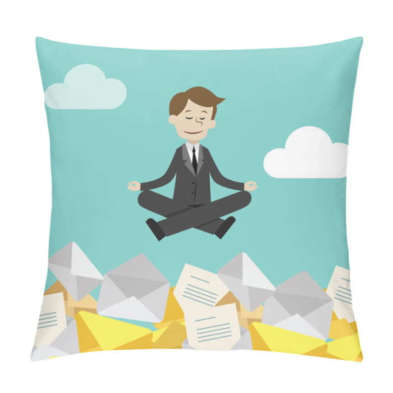 Personality  Businessman Or Manager Has A Lot Of Emails But Keep Calm Doing Yoga In Lotus Pose. Job Is Finished Successfull. Pillow Covers