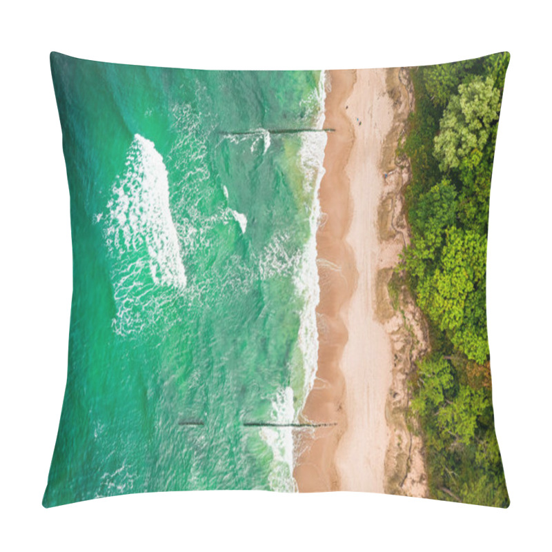 Personality  Breathtaking Blue Waves On Batlic Sea. Vacation At The Seaside. Aerial View Of Sea In Poland, Europe Pillow Covers