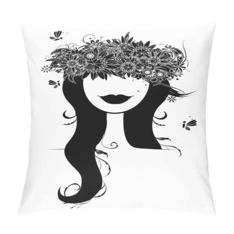 Personality  Woman Head Silhouette With Floral Wreath Pillow Covers