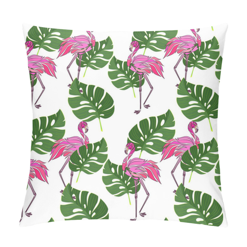 Personality  Seamless Pattern With Leaves And Flamingos Pillow Covers