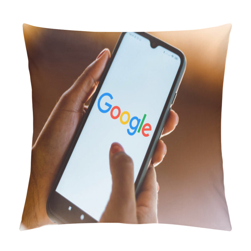 Personality  July 13, 2020, Brazil. In This Photo Illustration The Google Logo Seen Displayed On A Smartphone Pillow Covers