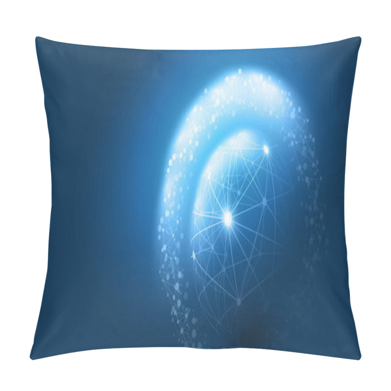 Personality  Abstract Blue Minimal Style Cloud Computing, Networks Structure, Telecommunications Concept Design, Network Connections, Transparent Geometric Mesh, Wire Frame Globe - Vector Illustration Pillow Covers