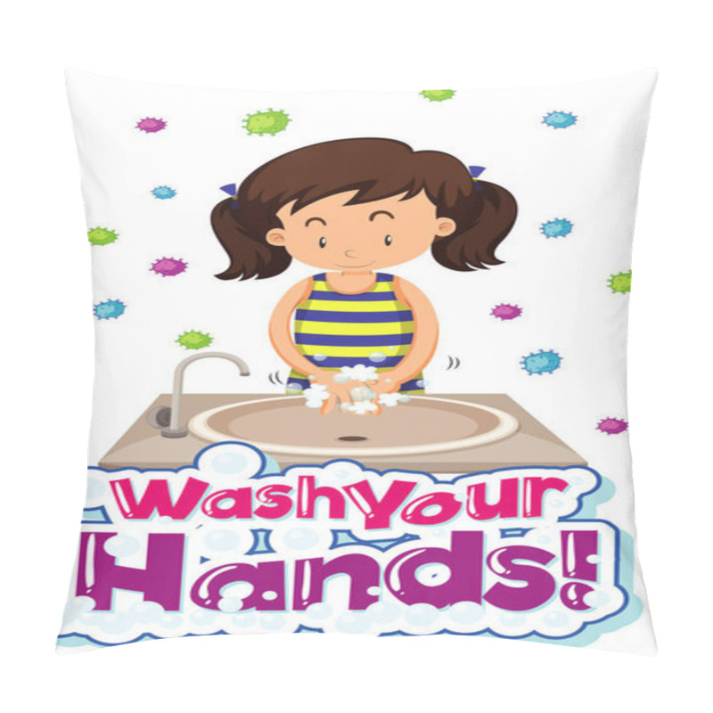 Personality  Coronavirus Theme Poster Design With Word Wash Your Hands Illustration Pillow Covers