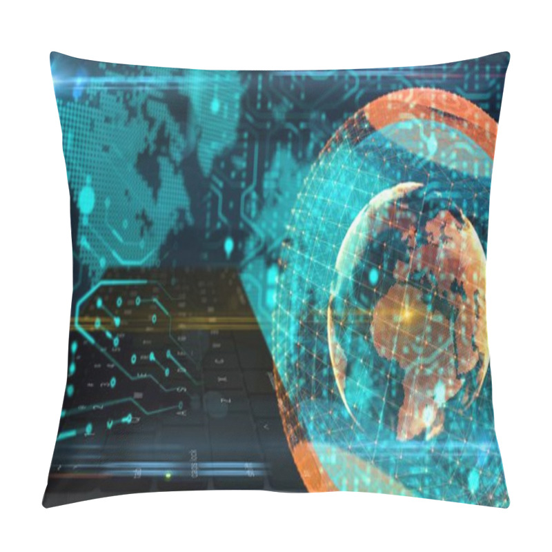 Personality  Digital World Keyboard And Globe, Comtemporary Chip Connections, Neuron Network Pillow Covers