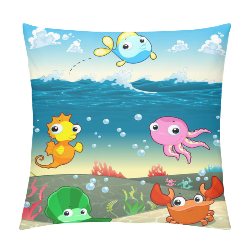 Personality  Funny Marine Family In The Sea. Pillow Covers