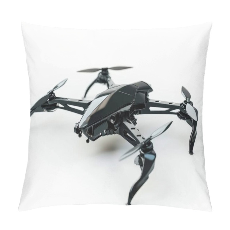 Personality  Sleek Black Drone With Four Propellers, Showcasing Modern Design And Technology In Aerial Vehicles. Pillow Covers