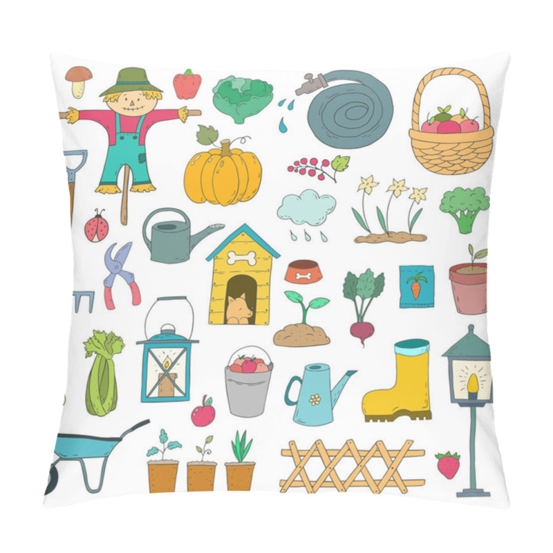 Personality  Set Of Cartoon Gardening Items A White Background.  Pillow Covers