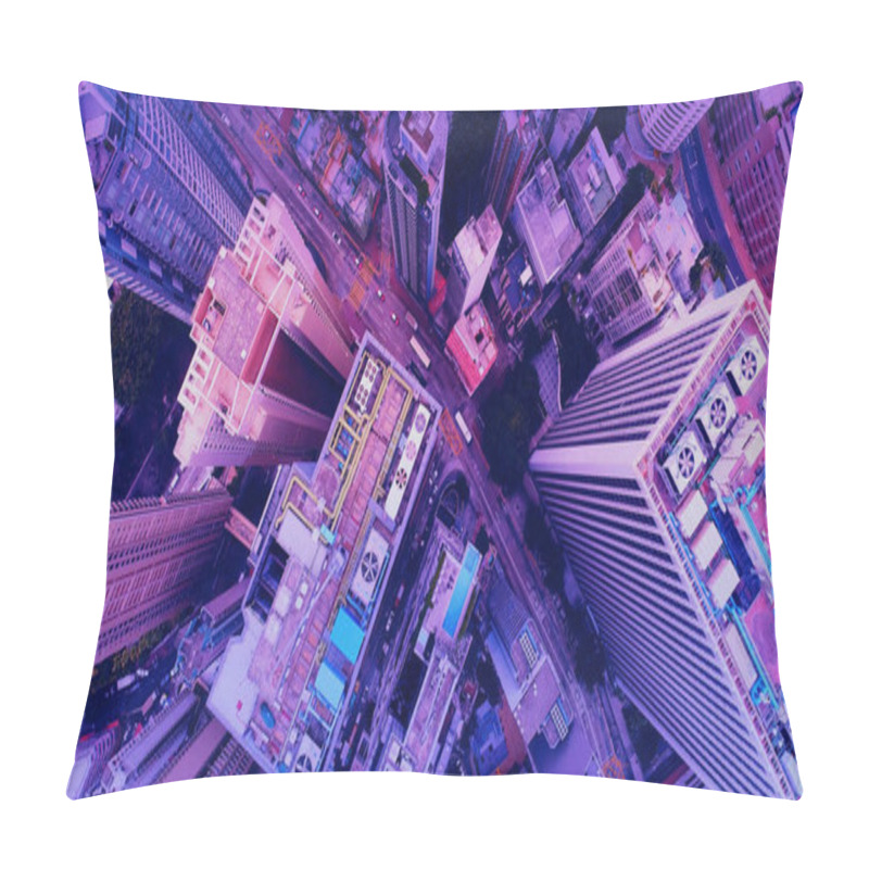 Personality  Aerial View Of The Skyscrapers Of The City Of Kuala Lumpur In The Style Of The 80s, Neon Colors. Wide Shot  Pillow Covers