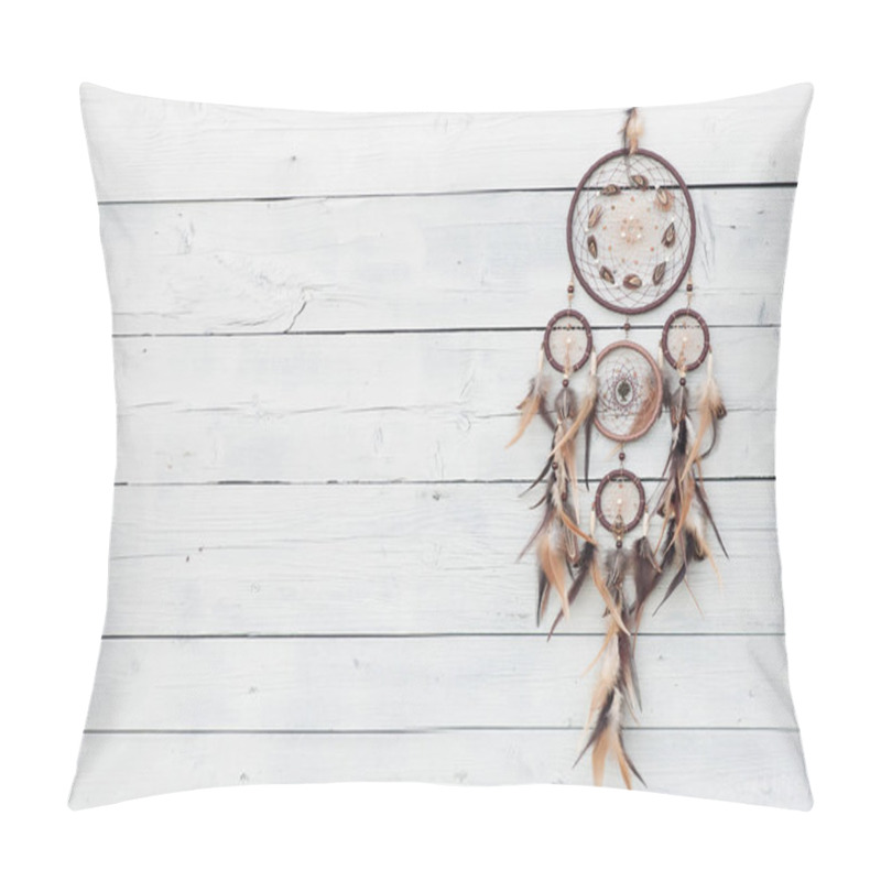 Personality  Traditional Indian Talisman Dreamcatcher On Wooden Background  Pillow Covers