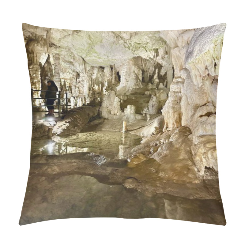 Personality  A Photograph Captures A Close-up Of Vibrant Stalactites Within A Secluded Cave. Pillow Covers