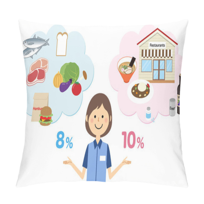 Personality  Consumption Tax Increase/An Illustration Of A Clerk Thinking About The Tax Rate. Pillow Covers