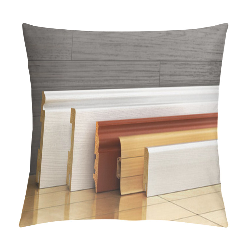 Personality  Set Of Skirting Different Form On A Wood Background. 3d Illustra Pillow Covers