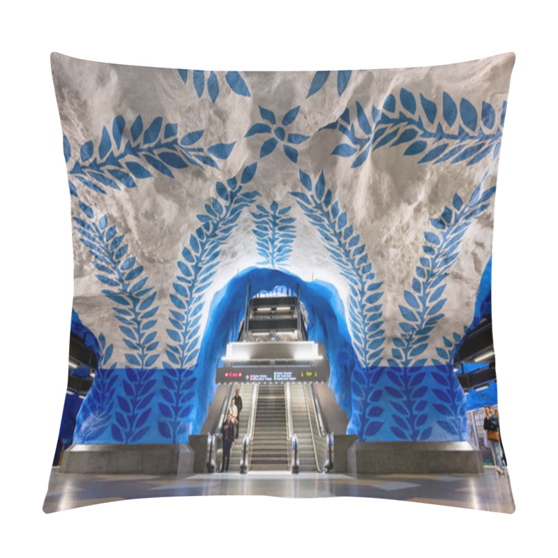 Personality  Interior View Of T-Centralen Underground Station Of Blue Line Stockholm Metro With Many Passenger Walking To Platform Pillow Covers