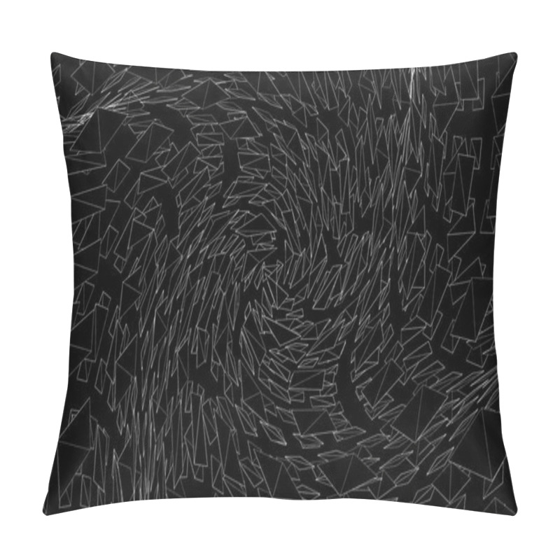 Personality  Abstract Space Of Moving Sharp Triangles. Animation. Dark Sharp Triangles Gather In Space In Spiral Pattern. Broken Triangles Are Joined Into Single Spiral Pillow Covers