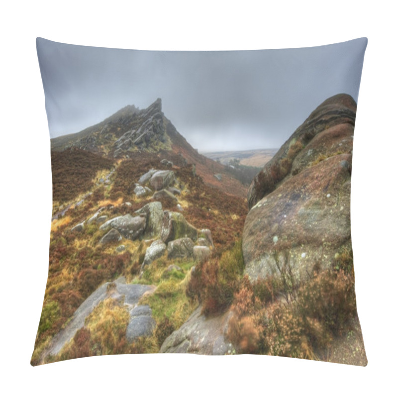 Personality  Ramshaw Rocks In Peak District National Park On Foggy Autumn Day Pillow Covers