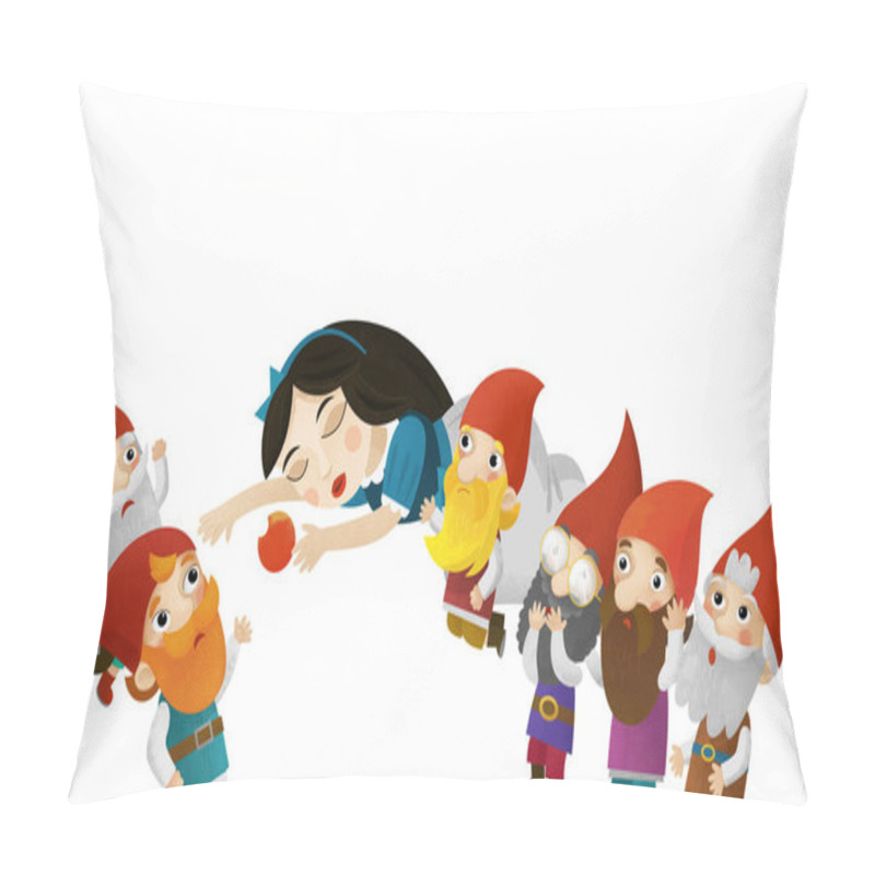 Personality  Cartoon Scene With Sleeping Princess And Dwarfs On White Background Illustration For Children Pillow Covers