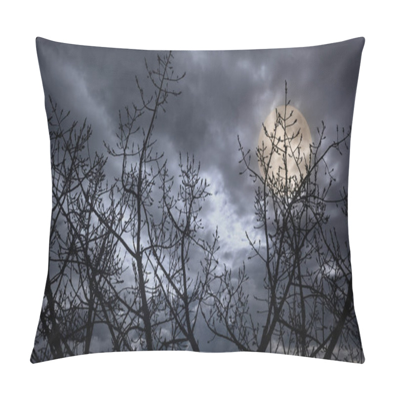 Personality  Creepy Bare Tree Branches In A Cloudy Full Moon Night Pillow Covers