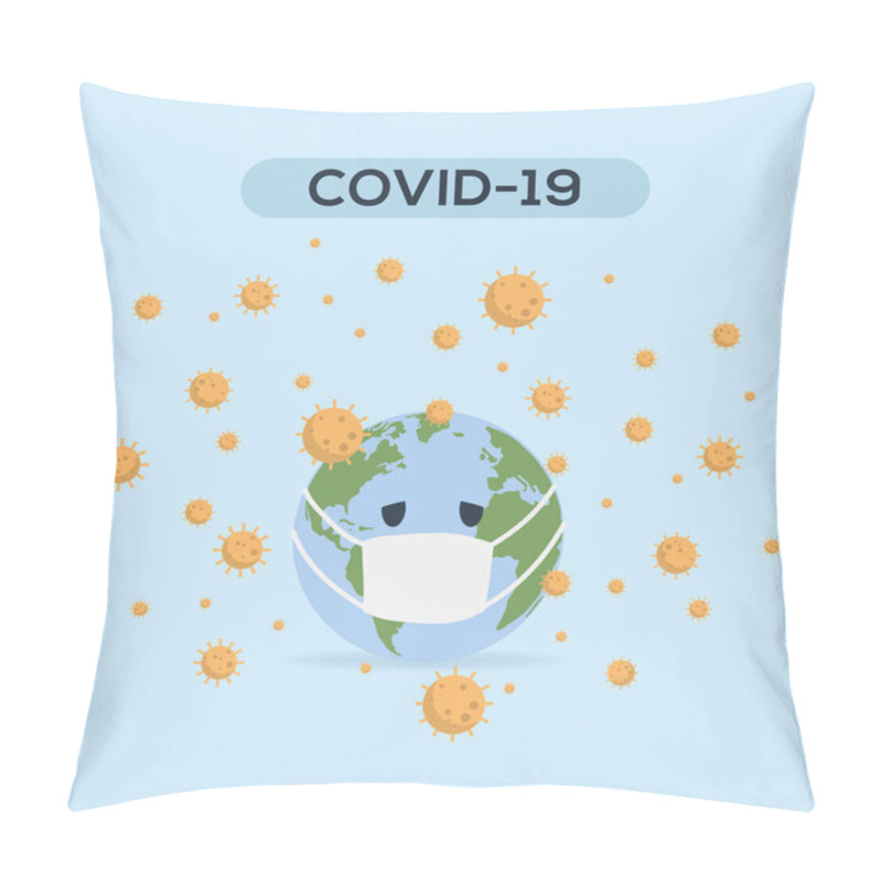 Personality  Vector Illustration. Planet Earth Wearing A Protective Mask To Protect Against Pandemic. Covid-19 Outbreak Concept. World Medical Concept. Pillow Covers