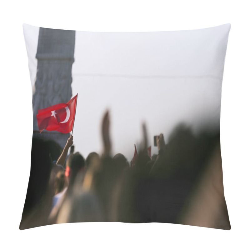 Personality  September 9 Independence Day Of Izmir. Crowded People In The Square Of Gundogdu And A Turkish Flag In Crowded People. Pillow Covers